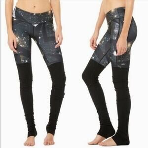 Alo Yoga Goddess Leggings in Vapor Space Black Ribbed Leggings Womens XS